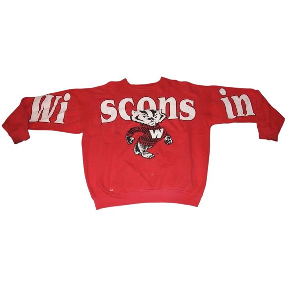 Vintage 90s University of Wisconsin Badgers Spell Out Crew Neck Sweatshirt 2XL - Picture 1 of 9